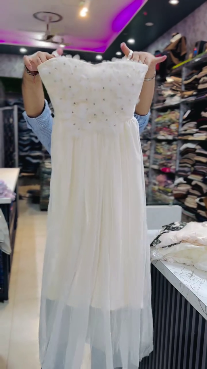 🤍 Premium Elegant Sleeveless Lace Detail Flowy Party Dress for Women | Designer Evening, Reception & Celebration Wear