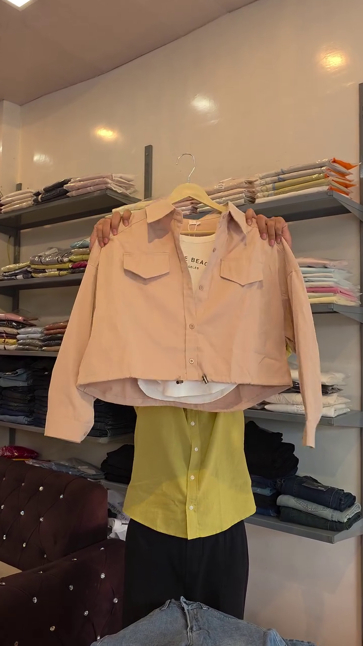🌸 Layered Cropped Button-Up Shirt with Inner Tee & Denim A-Line Midi Skirt Casual Chic Outfit Set 🌸👖