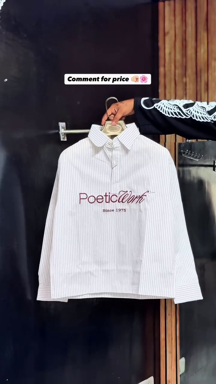 ✨ Premium Korean Style Oversized Striped Shirt | Poetic Work Embroidered Casual Cotton Shirt for Women