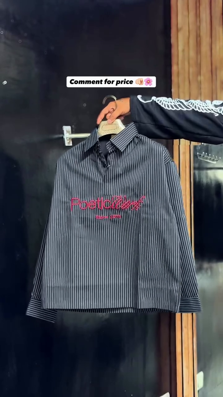 ✨ Premium Korean Style Oversized Striped Shirt | Poetic Work Embroidered Casual Cotton Shirt for Women