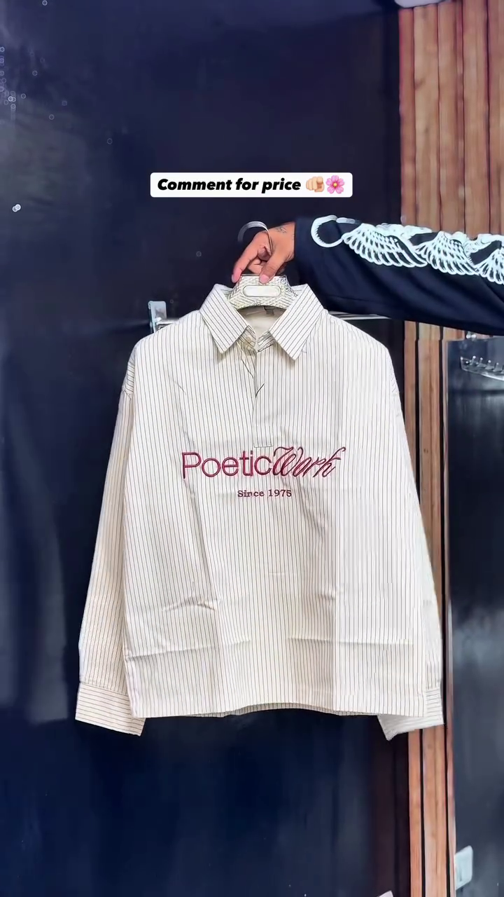 ✨ Premium Korean Style Oversized Striped Shirt | Poetic Work Embroidered Casual Cotton Shirt for Women
