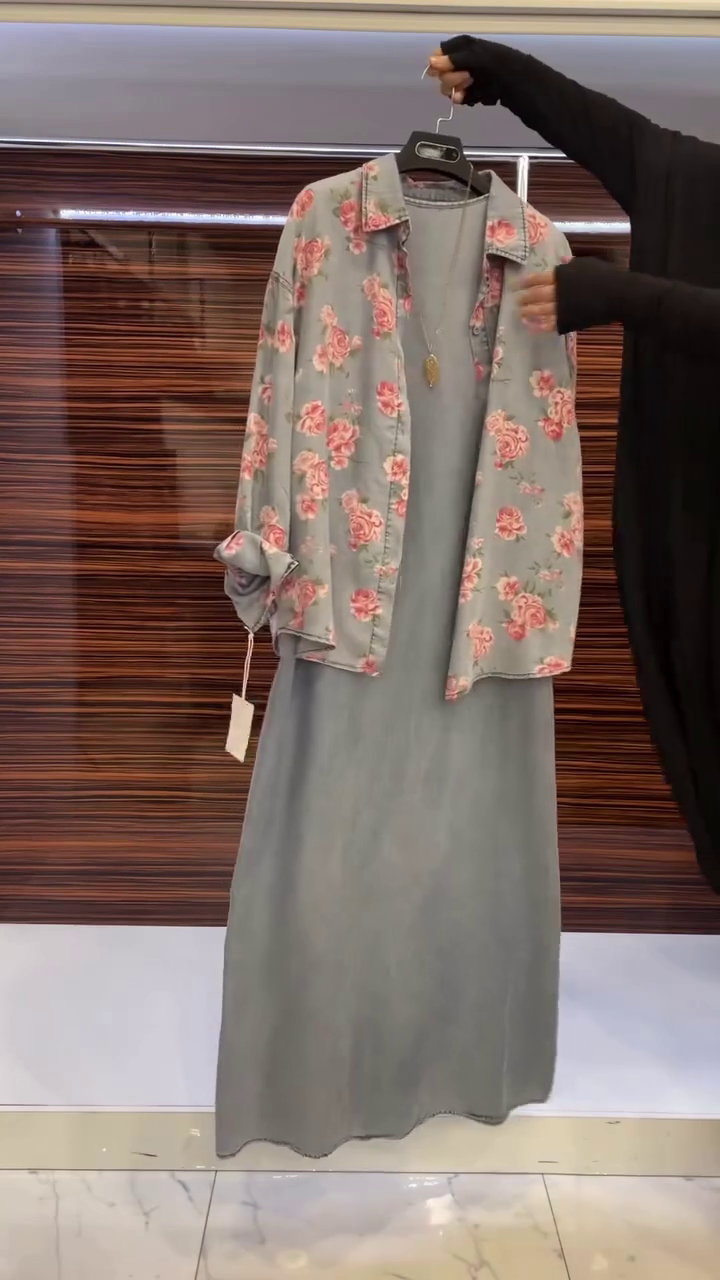 ✨ Luxury Floral Printed Shrug Jacket with Solid Grey Sleeveless Maxi Dress | Elegant Two-Piece Women's Outfit | Premium Casual & Party Wear Collection