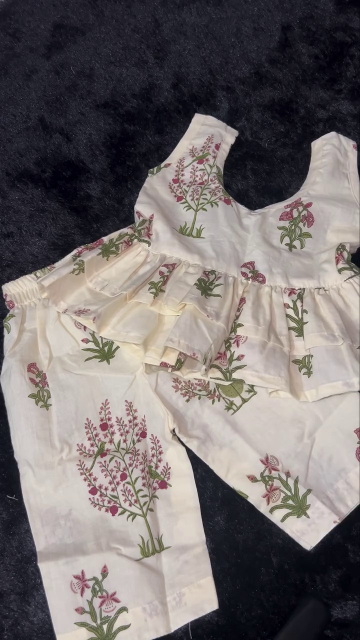 ✨ Premium Floral Printed Cotton Peplum Top with Matching Straight Pants Co-Ord Set | Summer Casual Wear | Elegant Women's Cotton Outfit