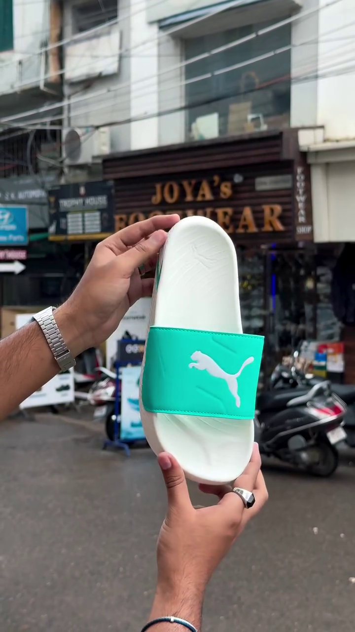 Premium Green & White Casual Comfort Slides with Wide Statement Strap, Soft Contoured Footbed, Stylish Minimal Design & Easy Slip-On Construction for Everyday Wear 🩴✨
