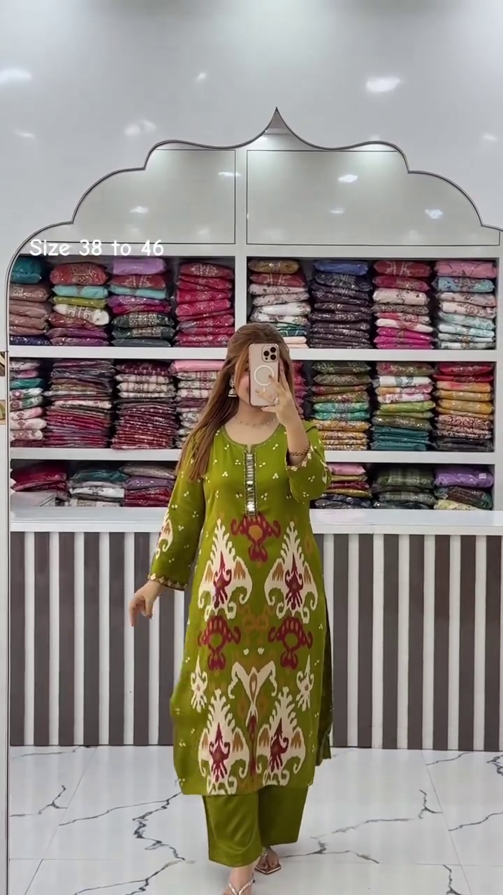 Trendy Olive Green Printed Kurta & Matching Straight Pant Set for Women | Elegant Ethnic Floral Motif Designer Kurti Co-Ord Outfit | Comfortable Traditional Everyday & Festive Wear