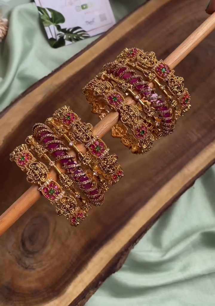 Royal Antique Gold-Tone Designer Kundan-Style Embellished Multicolor Stone Traditional Bangles Set for Women & Girls – Festive, Wedding & Party Wear Jewellery Collection 💖✨