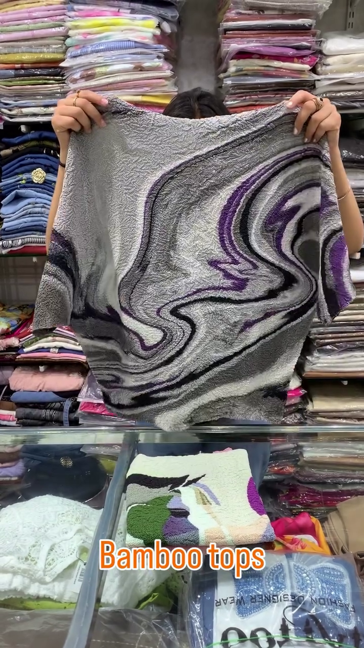🌷💚  Women’s Pastel Cream Textured Abstract Swirl Print Short-Sleeve Relaxed-Fit Bamboo Fabric Casual Top with Multicolor Artistic Pattern