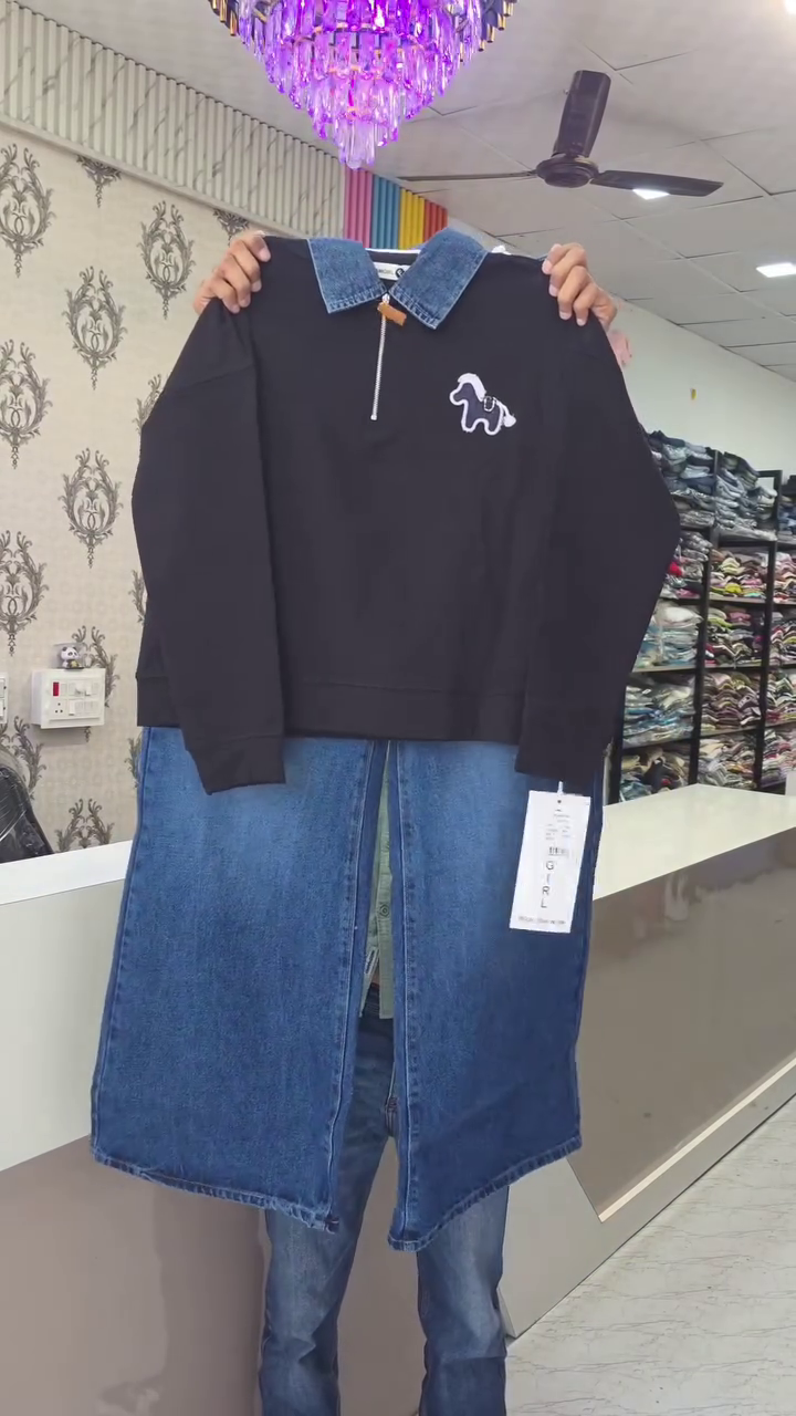 🤍💙 Premium Denim Collar Sweatshirt & Matching Bermuda Shorts Set 👖✨