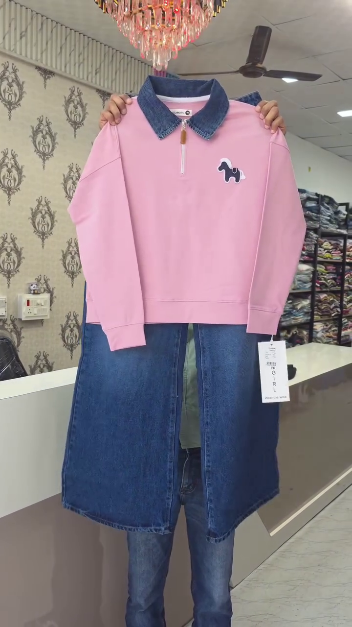 🤍💙 Premium Denim Collar Sweatshirt & Matching Bermuda Shorts Set 👖✨