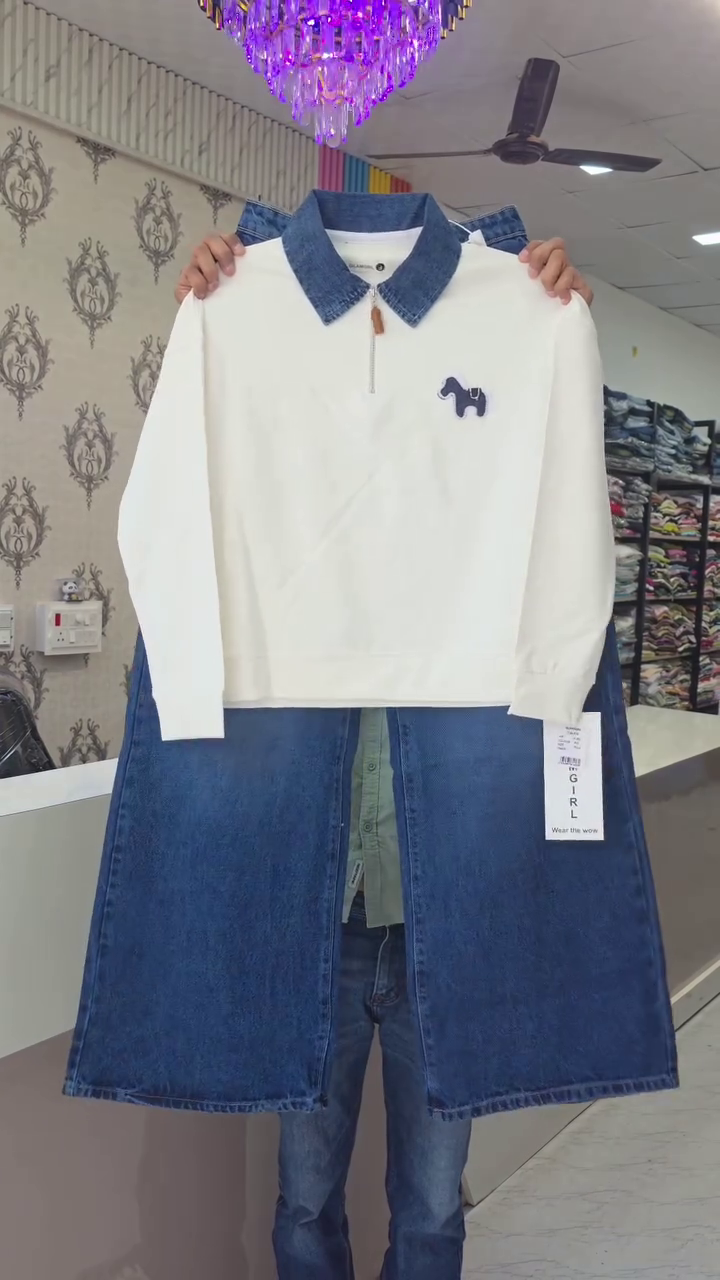 🤍💙 Premium Denim Collar Sweatshirt & Matching Bermuda Shorts Set 👖✨