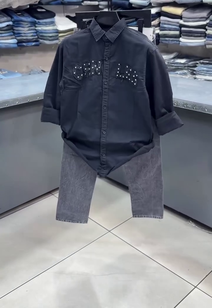 🖤 Stylish Boys Black Shirt & Grey Denim Set