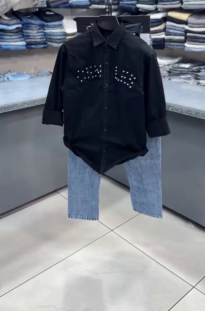 🖤 Stylish Boys Black Shirt & Grey Denim Set