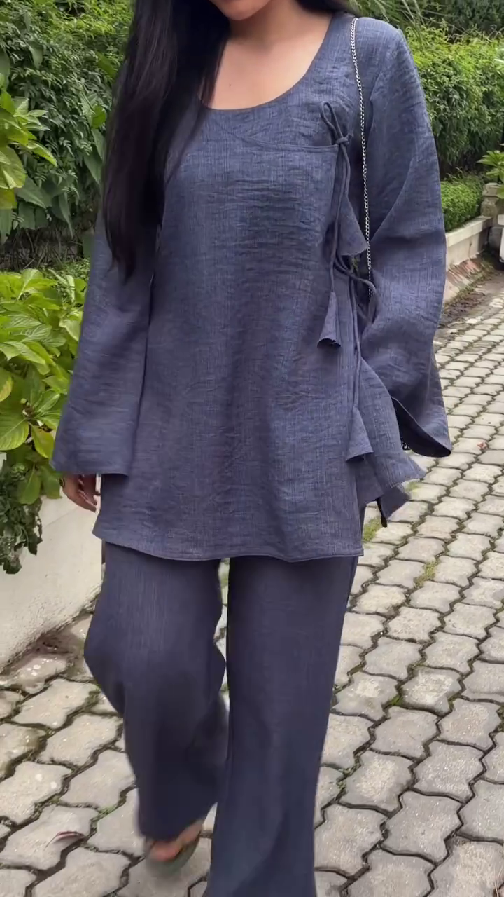 Women’s Elegant Rust Maroon Relaxed Co-Ord Set with Stylish Side Ti