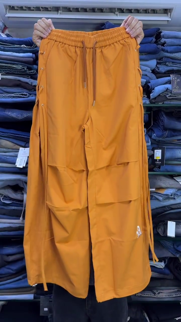 Minimalist White Long-Sleeve Cutout Top Paired With Mustard Yellow Cargo Pants 🤍🟡✨