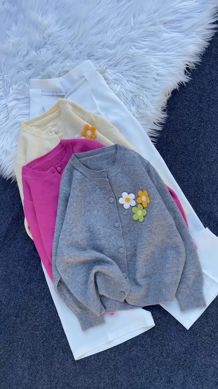 Assorted Cozy Knit Cardigans Decorated With Colorful Handmade Floral Appliques 🧶🌼✨