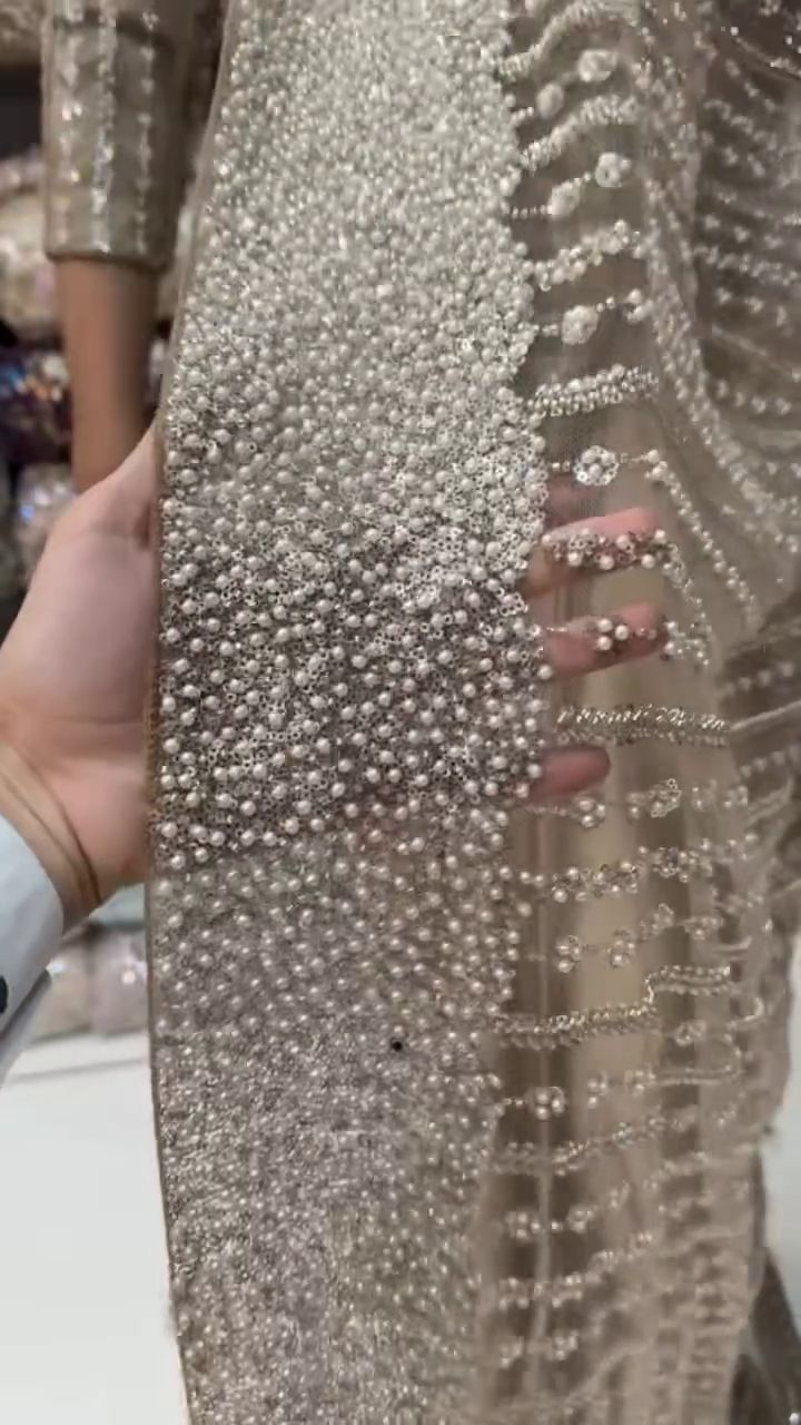 Elegant Heavy Sequin And Bead Embroidered Golden Designer Saree ✨👗🌟