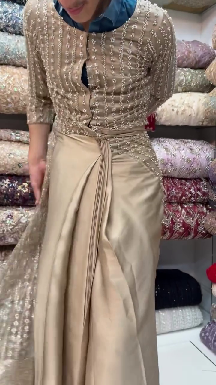 Elegant Heavy Sequin And Bead Embroidered Golden Designer Saree ✨👗🌟