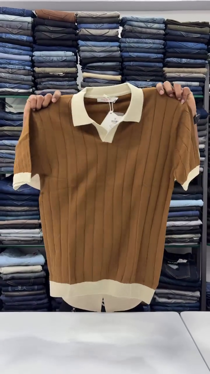 Brown Ribbed Knit Polo Sweater Vest With Cream Collar And Matching Trousers 🤎🤍👔✨