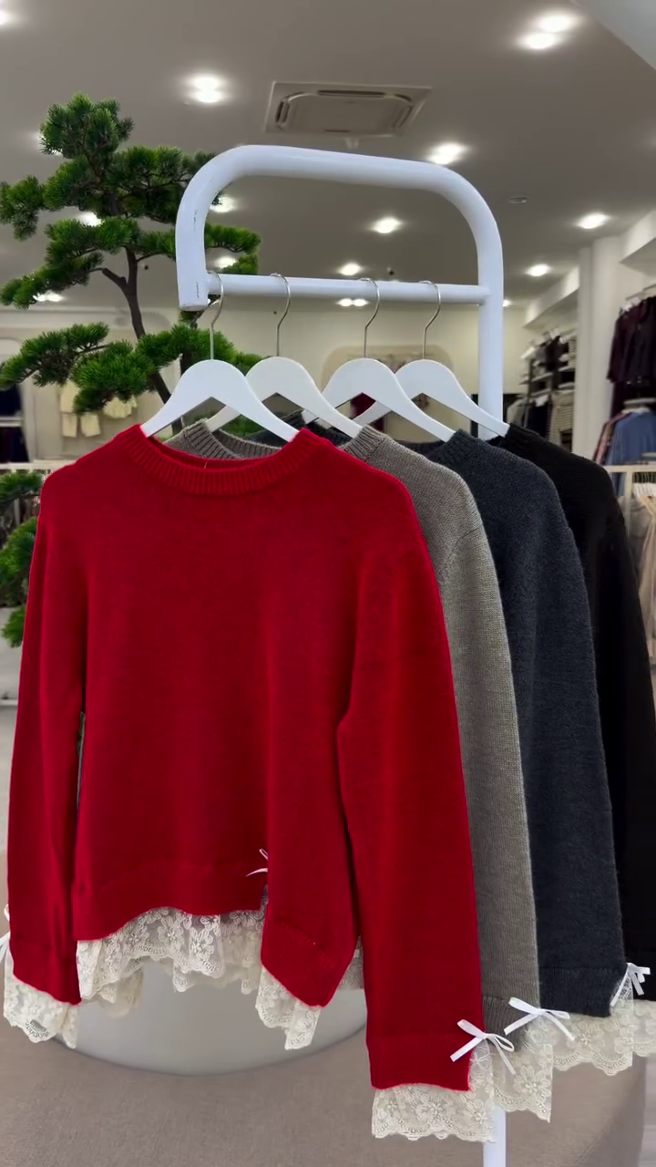 Assorted Knit Sweaters With White Lace Trim And Ribbon Bow Cuffs ❤️