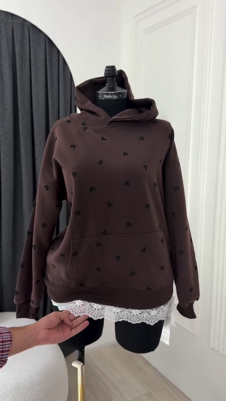 Light-Blue Hooded Sweatshirt With All-Over Black Heart Print Pattern 🩵🖤🧥