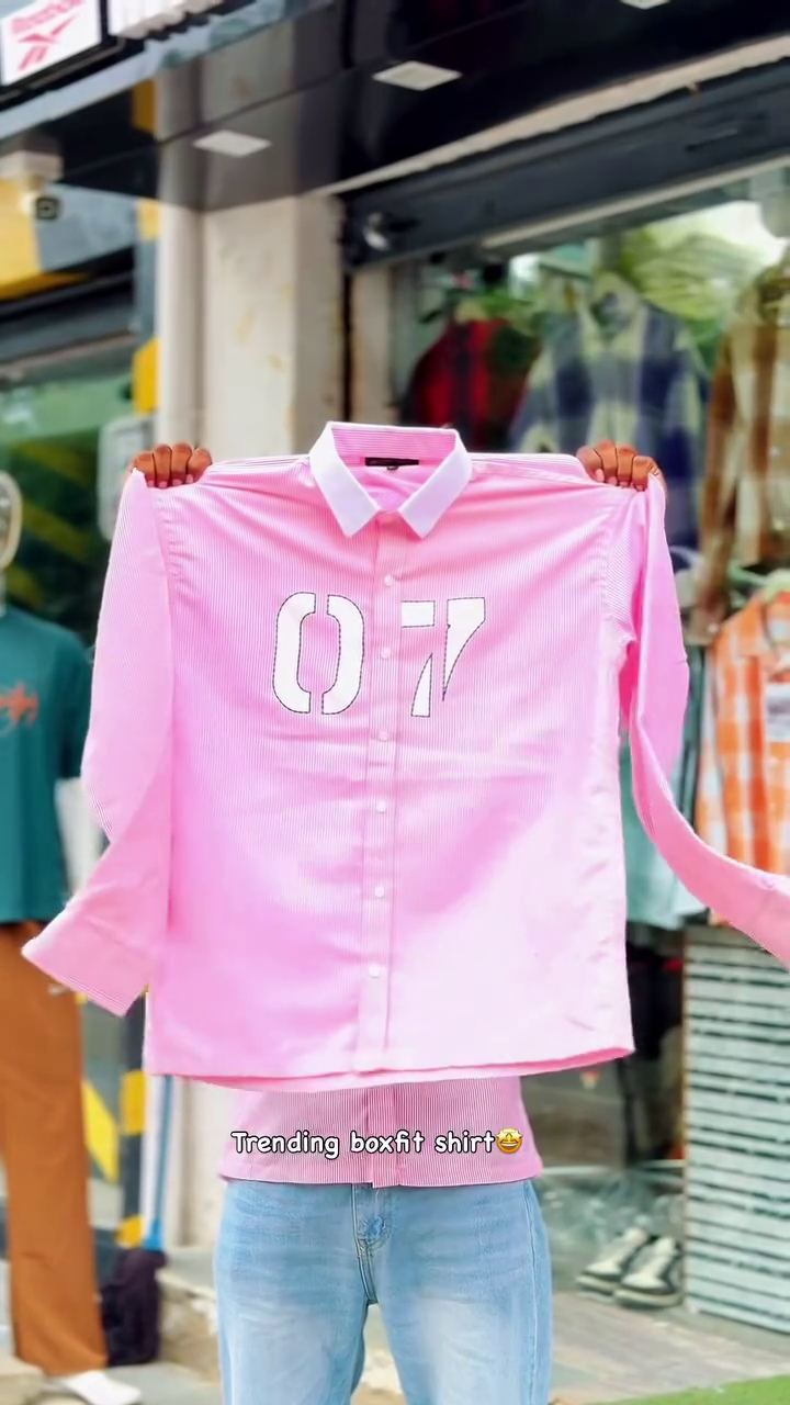 🩷 Trendy Pink Box-Fit Casual Shirt with Statement Number Print and Light-Wash Denim✨