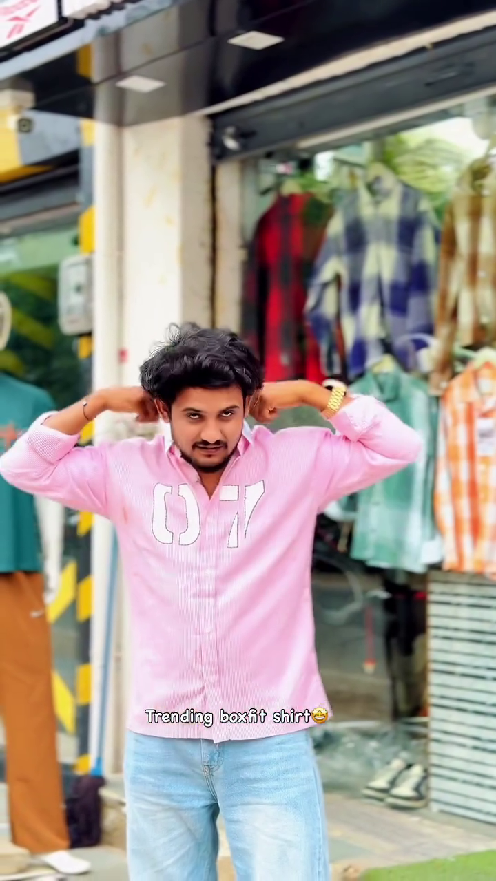 🩷 Trendy Pink Box-Fit Casual Shirt with Statement Number Print and Light-Wash Denim✨
