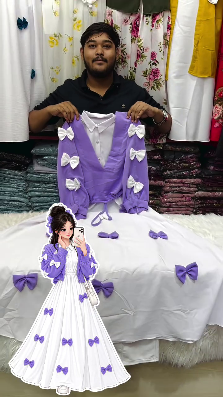 💜 Enchanting Lavender and White Bow-Accented Two-Piece Outfit Set✨